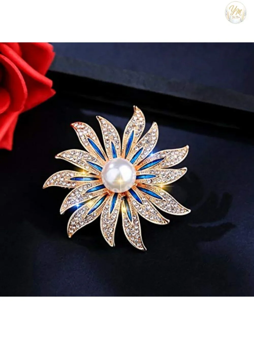 Flower Crystal Rhinestone Pearl Brooch Pin for Women Clothing Bag Hat